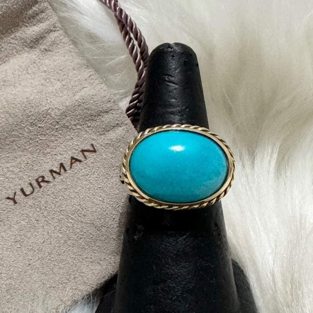 David Yurman 925 18K Gold Turquoise Oval Noblesse East West Ring Sz 8 - Picture 2 of 9